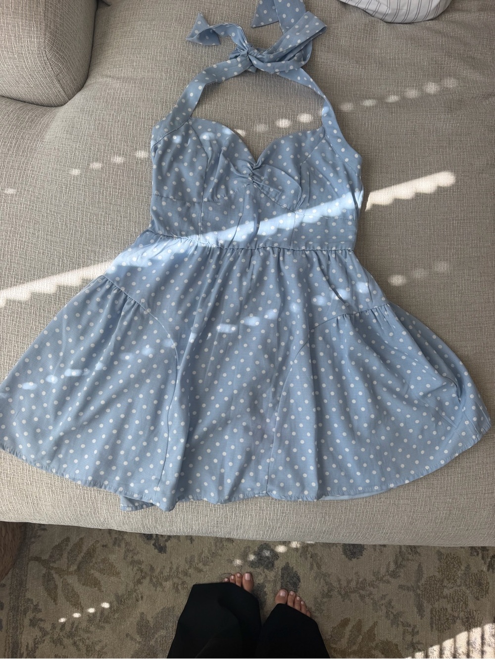 Trixxi Light Blue Polka Dot Halter Skater Dress